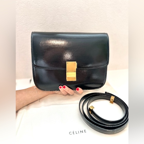 Auth CELINE Classic Smooth Calfskin Medium Box Bag w/ Strap - Picture 12 of 16